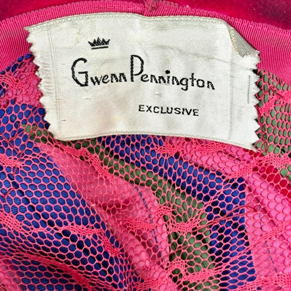 1960s Gwenn Pennington Bee Hive Hat Magenta Blue Green Velvet Turban Church Lady - Picture 6 of 12